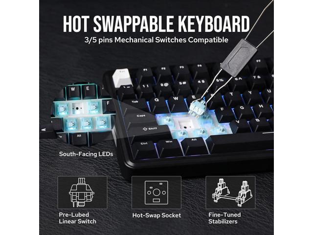 EPOMAKER TH85 QMK/VIA Wireless Gaming Keyboard, BT5.0/2.4GHz/USB-C, Hot Swappable Pre-lubed Custom Creamy Jade Linear Switches, Gasket Creamy...