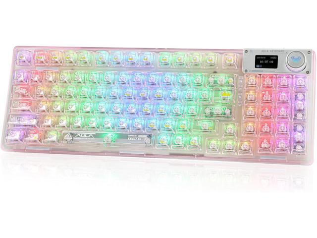 x Aula F98 Pro 95% Hot-Swappable Mechanical Keyboard Transparent Keycaps, RGB Backlit Gaming Keyboard, Tri-Mode BT5.0/2.4G/USB-C, OLED Display,...