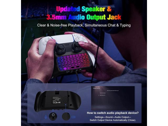 MoKo RGB Backlight Keyboard for PS5 Controller, Bluetooth Wireless Mini Gamepad Chatpad for PlayStation 5 with Upgraded Built-in Speaker & 3.5mm...