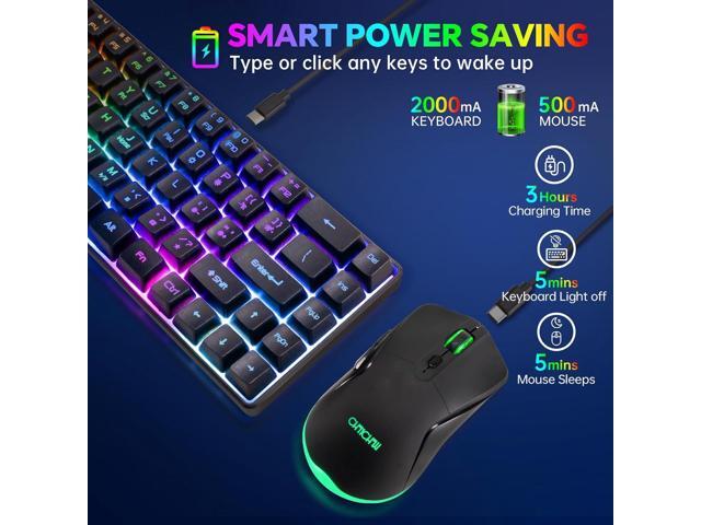 CHONCHOW 60% Wireless Gaming Keyboard and Mouse Combo,LED Backlit Rechargeable 2000mAh Battery, Portable 68 Keys Waterproof Small Compact Keyboard...
