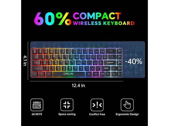 CHONCHOW 60% Wireless Gaming Keyboard and Mouse Combo,LED Backlit Rechargeable 2000mAh Battery, Portable 68 Keys Waterproof Small Compact Keyboard...