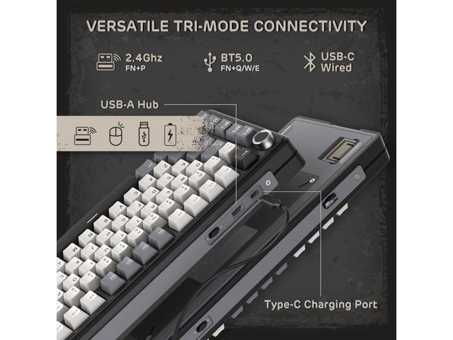 RK ROYAL KLUDGE L75 Gasket Mount Mechanical Keyboard w/Knob/Macro Keys & Touchable Nameplate, Tri-Mode 75% TKL Wireless Keyboard BT/2.4G/USB-C, Hot...