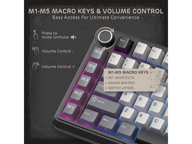 RK ROYAL KLUDGE L75 Gasket Mount Mechanical Keyboard w/Knob/Macro Keys & Touchable Nameplate, Tri-Mode 75% TKL Wireless Keyboard BT/2.4G/USB-C, Hot...