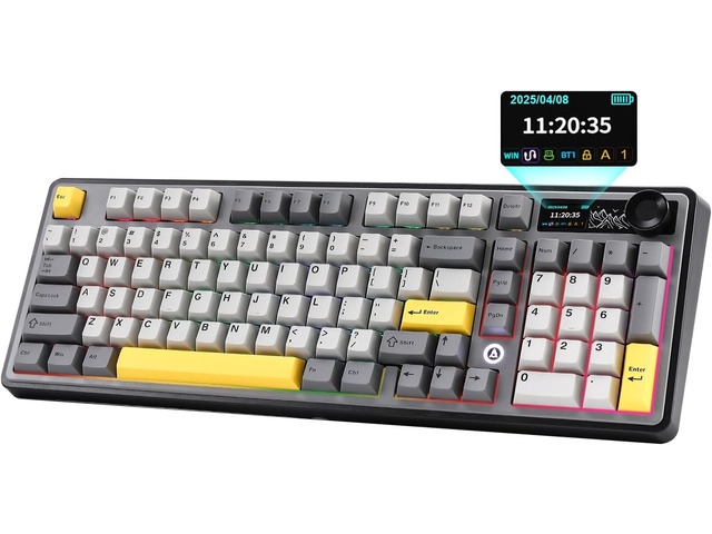 AJAZZ AK980 Wireless Keyboard with Smart Display & Knob,98% Mechanical Keyboard Tri-Mode BT/2.4G/USB-C, Hot Swappable, PBT Keycaps, with RGB Light...
