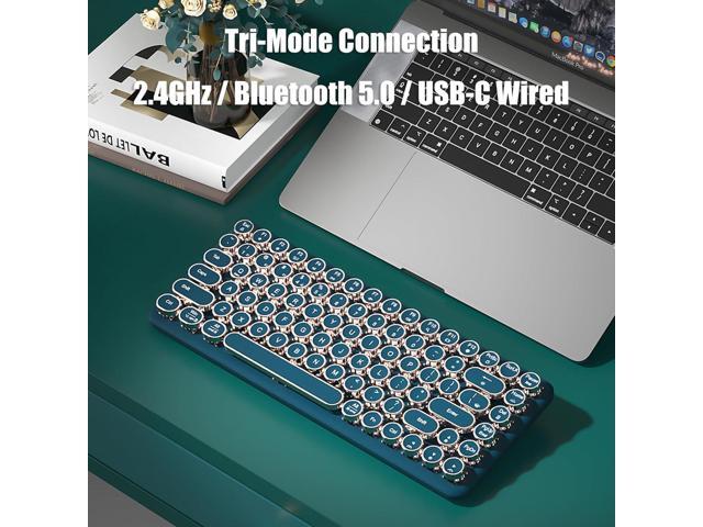 Typewriter Keyboard Wireless 2.4GHz/Bluetooth/USB-C Wired Mechanical Gaming Keyboard Warm White LED Backlit 84-Key NKRO Hot Swappable Green...