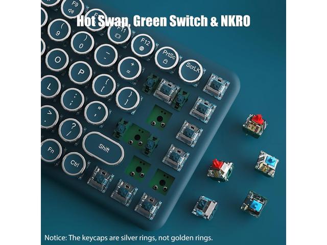Typewriter Keyboard Wireless 2.4GHz/Bluetooth/USB-C Wired Mechanical Gaming Keyboard Warm White LED Backlit 84-Key NKRO Hot Swappable Green...