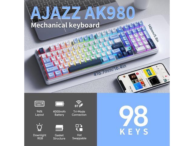 NACODEX Ajazz AK980 Blue White Wireless Mechanical Gaming Keyboard,Tri-Mode BT5.0/2.4GHz/USB-C Hot Swappable RGB Backlit Computer Gaming Keyboards...