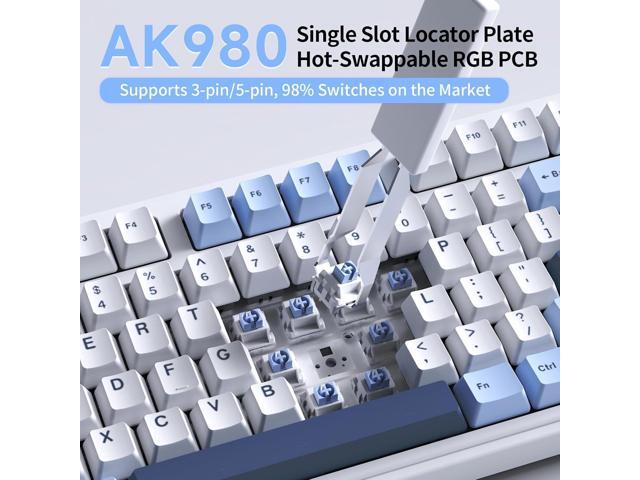 NACODEX Ajazz AK980 Blue White Wireless Mechanical Gaming Keyboard,Tri-Mode BT5.0/2.4GHz/USB-C Hot Swappable RGB Backlit Computer Gaming Keyboards...