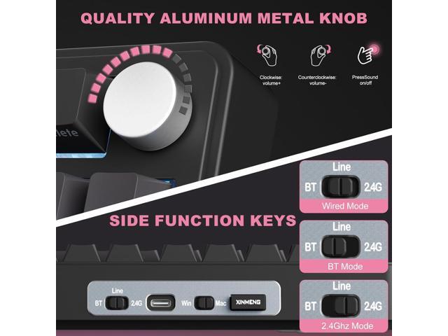 CC MALL M75 Mechanical Keyboard,75% Gasket Hot Swappable,RGB Backlit,Side Printed PBT Keycaps,2.4Ghz/Bluetooth/USB-C Gaming Keyboards (Black and Pink)