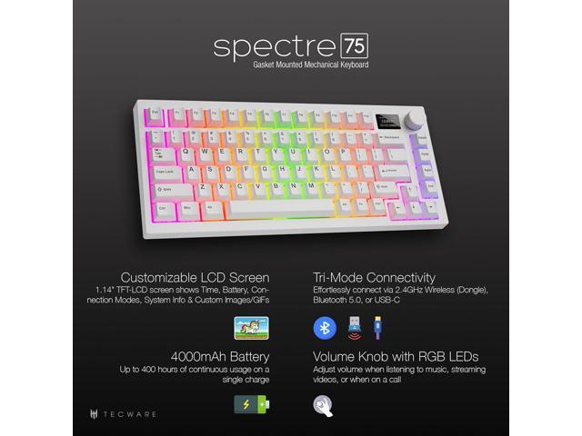 TECWARE Spectre 75% RGB Mechanical Gaming Keyboard with Customizable LCD Screen, Multi-Function Knob, Gasket Mount, South Face 5-Pin Universal...