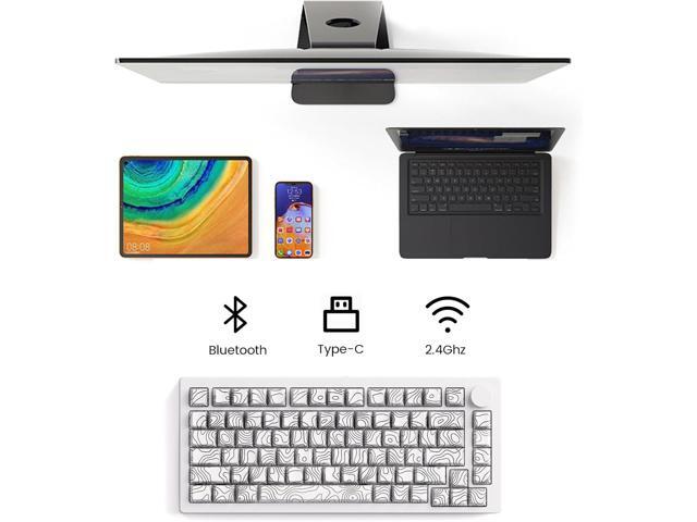 M1 V5 Aluminum Mechanical Keyboard 75% Topographic Theme Quick Release Gaming Keyboard with Knob, 8000 mAH RGB Hot-swappable White Custom Keyboard...