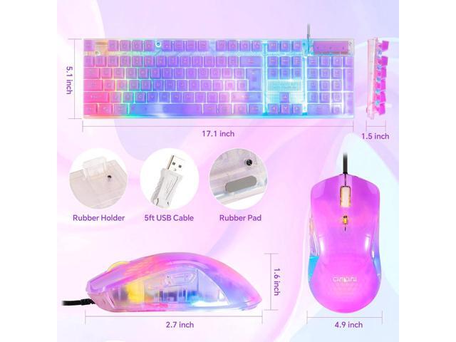 CHONCHOW RGB Gaming Keyboard and Mouse Combo,USB Wired Custom Clear Keyboards, Rainbow LED Backlight Transparent Keyboard Mouse Set for Computer...