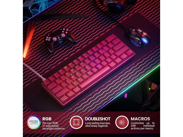 HK GAMING GK61 60% v3 Hotswap Mechanical Gaming Keyboard 61 Keys Multi Color RGB LED Backlit for PC/Mac Gamer US Layout (Pink, Cherry Mx...