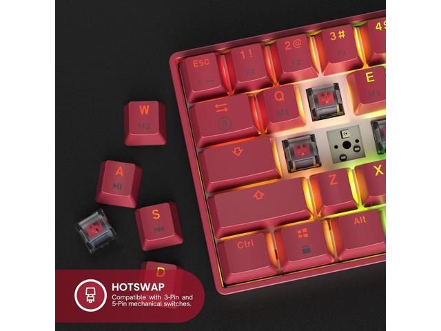 HK GAMING GK61 60% v3 Hotswap Mechanical Gaming Keyboard 61 Keys Multi Color RGB LED Backlit for PC/Mac Gamer US Layout (Pink, Cherry Mx...