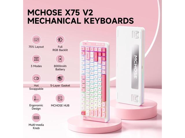 X75 V2 Wireless Mechanical Keyboard Volume Knob, Tri-Mode BT5.0/2.4GHz/USB-C Hot Swappable Custom Keyboards, Linear Switch Creamy Keyboards, RGB...