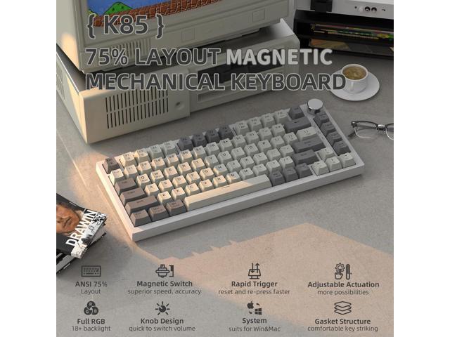 ATTACK SHARK K85 Rapid Trigger 75% Wired Mechanical Gaming Keyboard Gasket with Hot Swapped Adjustable Actuation Magnetic Switch Programmable Knob...