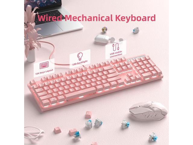 MageGee Pink Gaming Keyboard USB Wired Keyboard, New Mechanical Storm Adjustable Backlight Keyboards Splash-Proof Ideal for PC/Laptop/MAC Game(Pink)