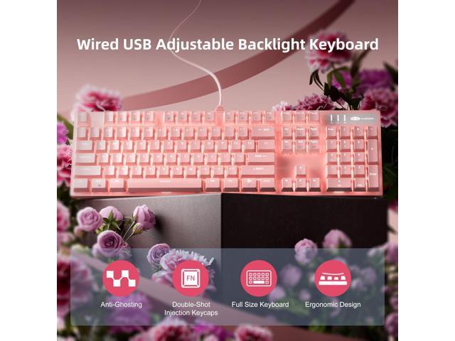 MageGee Pink Gaming Keyboard USB Wired Keyboard, New Mechanical Storm Adjustable Backlight Keyboards Splash-Proof Ideal for PC/Laptop/MAC Game(Pink)