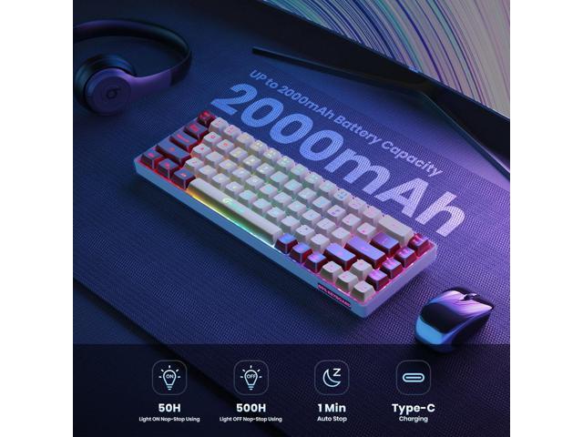 65% Wireless Gaming Keyboard: LED Backlit, 68 Keys, Ultra-Compact, Anti-ghosting, No-Conflict Wireless Keyboard for PC Laptop Windows Gamer(White-Red)