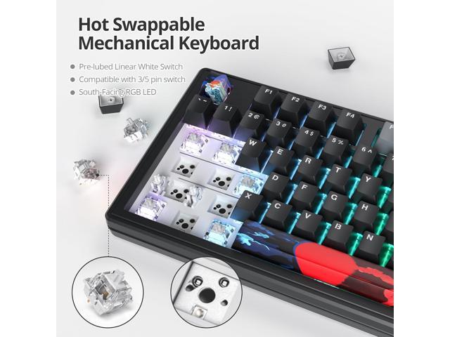 Owpkeenthy 75% Gasket Mounted Mechanical Gaming Keyboard Hot Swappable, Wired 87 Keys South-Facing RGB Keyboard with Quiet Linear White Switch...