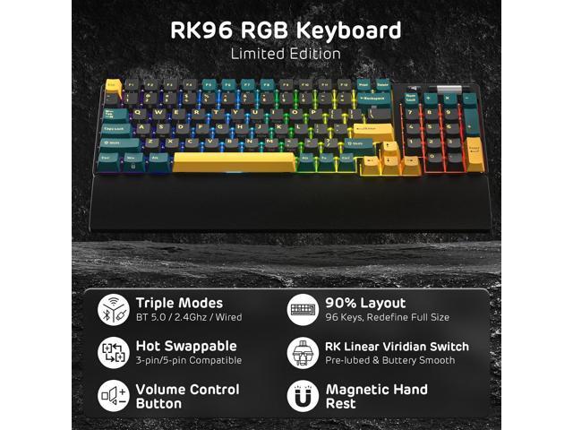 RK ROYAL KLUDGE RK96 RGB Limited Ed, 90% 96 Keys Wireless 3-Mode BT5.0/2.4G/USB-C Hot Swappable Mechanical Keyboard w/Wrist Rest, Volume Control,...