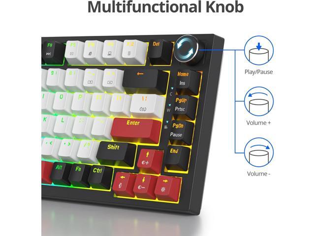 Guffercty kred 75% Percent Mechanical Keyboard with Knob, Gasket Mouted Wired TKL Gaming Keyboard 75 Percent Hot Swappable Programmable for Windows...