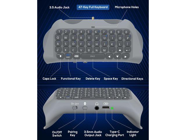 Wireless Controller Keyboard for PS5/PS5 Pro, Bluetooth 3.0Mini Portable Gamepad Chatpad with Built-in Speaker & 3.5MM Audio Jack for PS5/PS5 Pro...