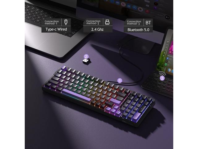 MageGee LIGHT100 Wireless Creamy Keyboard, Gasket Structure Hot Swappable, Tri-Mode 2.4G/USB-C/BT5.0 RGB Backlit Mechanical Gaming Keyboard for...