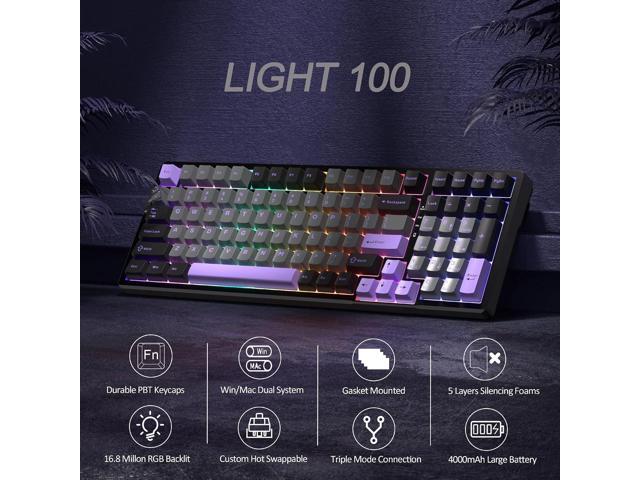 MageGee LIGHT100 Wireless Creamy Keyboard, Gasket Structure Hot Swappable, Tri-Mode 2.4G/USB-C/BT5.0 RGB Backlit Mechanical Gaming Keyboard for...