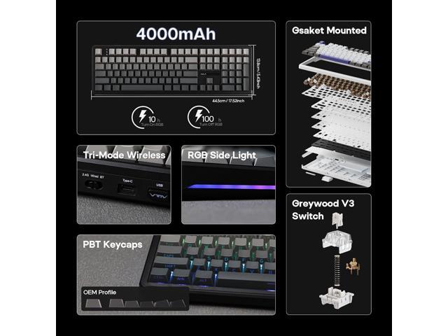 EPOMAKER Aula F108 Wireless Gaming Keyboard, Full Size Mechanical Keyboard with 4000mAh Battery, 108 Hot-Swappable and Programmable Keys, RGB...