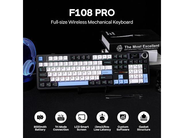 EPOMAKER X Aula F108 PRO Wireless Gaming Keyboard with Screen, 8000mAh Battery, 104 Hot-Swappable and Programmable Keys and Knob, RGB Backlight,...