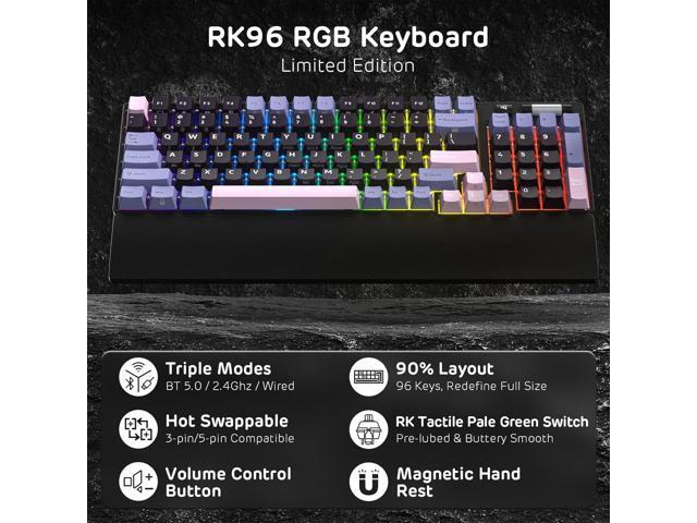 RK ROYAL KLUDGE RK96 RGB Limited Ed, 90% 96 Keys Wireless 3-Mode BT5.0/2.4G/USB-C Hot Swappable Mechanical Keyboard w/Wrist Rest, Volume Control,...