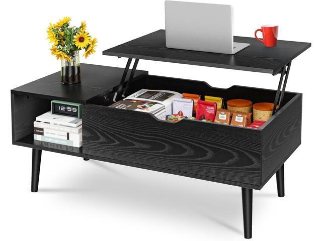 OLIXIS Wood Lift Top Coffee Table with Hidden Compartment and Large Storage Shelf, Lift Tabletop Dining Center Table for Home Living Room Office,.