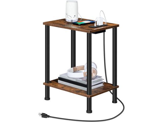 HOOBRO Side Table with Charging Station, End Table with USB Port and Outlet, Nightstand with 2-Layer Storage Shelves for Small Spaces, Living Room,.