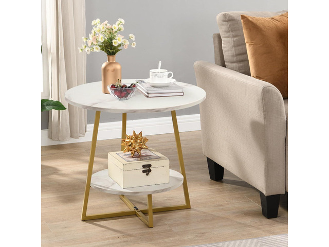 D & H FURNIMMT 20' Living Room Side Table for Small Spaces, 2 Tier Wood Top Round End Tables with Storage Shelf, Accent Sofa Table for Bedroom,...