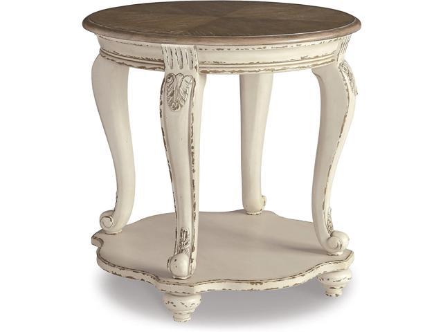 Signature Design by Ashley Realyn French Country Two Tone Round End Table, Chipped White