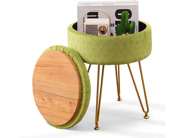 Cpintltr Velvet Storage Ottoman Round Footrest Stool Multifunctional Upholstered Ottoman Modern Accent Vanity Stools Tray Top Coffee Table Suitable...