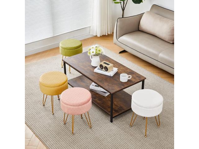 Cpintltr Footrest Footstools Round Velvet Ottoman with Storage Space Soft Vanity Chair with Memory Foam Seat Small Side Table Hallway Step Stool 4...
