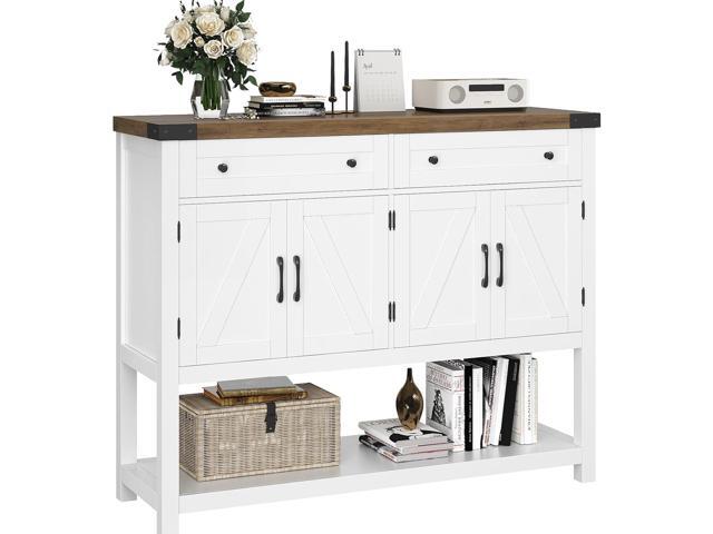 HOSTACK Buffet Sideboard Cabinet with Storage, 47.2' Modern Farmhouse Coffee Bar with 2 Drawers, Barn Doors Console Table with Shelf for Kitchen,.