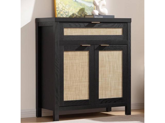 SICOTAS Sideboard Buffet Storage Cabinet, Rattan Accent Cabinet with Doors and Drawer, Modern Credenzas Buffet Table Console Coffee Bar Cabinets.