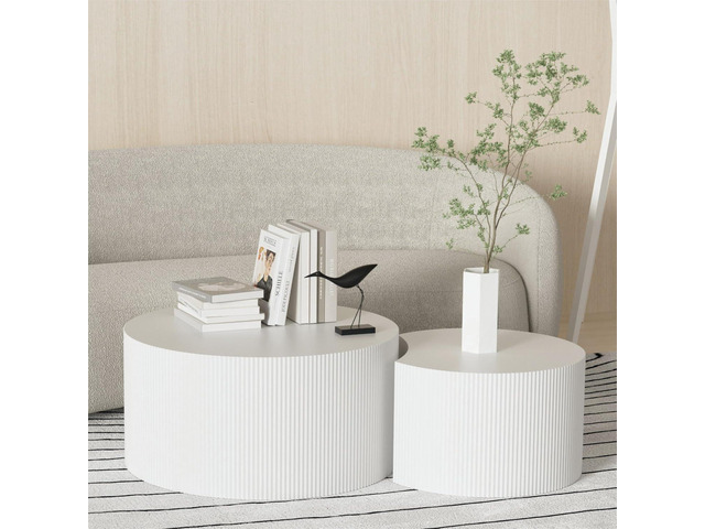 KEVINSPACE Coffee Table Set of 2 Modern, Living Room Nesting Table Round 2-Piece, No Assembly Required Wooden Circle End Table Set Accent Furniture...