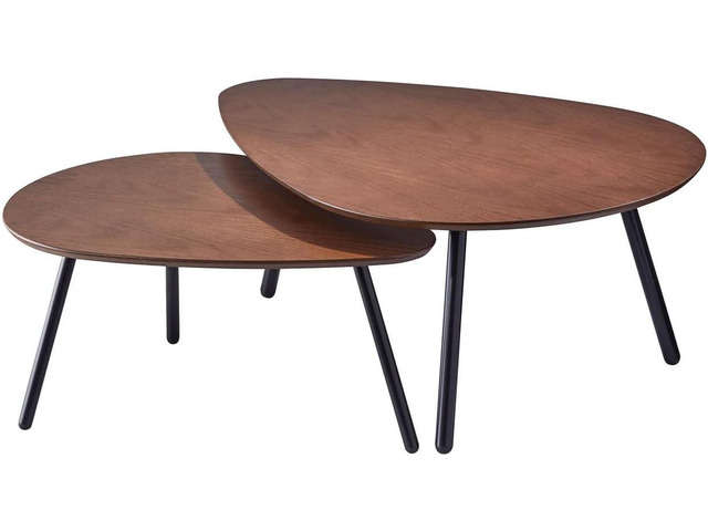 Adesso Set of Two Nesting Coffee Tables Walnut Oak Veneer and Matte Black Metal Legs Versatile Modern Accent Tables for Living Rooms, Apartments...
