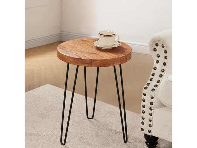 Elm Solid Wood Side Table 15.6' x 15.6' x 20.8'H Round Accent Vintage Coffee End Tables Rustic Plant Stands Living Room Patio Bedroom Nightstand