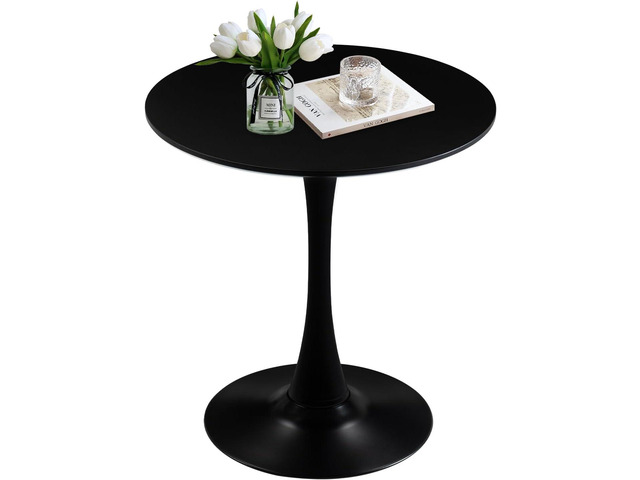 27.5' Small Round Dining Table, Modern Tulip Style Table for 1-2 People, Space-Saving Table for Dining Room, Kitchen, or Cafe, Black Pedestal Base