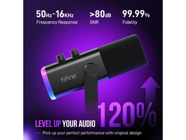 FIFINE USB/XLR Dynamic Microphone for Podcast Recording, PC Computer Gaming Streaming Mic with RGB Light, Mute Button, Headphones Jack, Desktop...