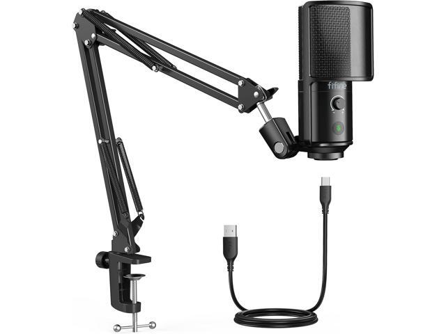 FIFINE USB Podcast Microphone, PC Computer Condenser Microphone Plug & Play Mic Kit with Boom Arm Stand, 16MM Large Diaphragm, Mute Button for...