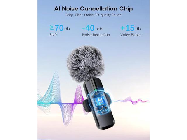 Wireless Mini Microphone for iPhone - 2 Pack Lavalier bluetooth Microphone for Video Recording, 2 In 1 Noise Reduction Lapel Mic for Ipad, Android,...