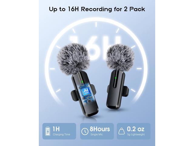 Wireless Mini Microphone for iPhone - 2 Pack Lavalier bluetooth Microphone for Video Recording, 2 In 1 Noise Reduction Lapel Mic for Ipad, Android,...