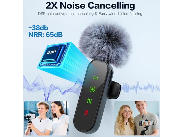 ZealSound Mini Microphone for iPhone with LED Display,Wireless Lavalier Mic with USB-C/Lightning/USB - Noise Reduction & Echo Effect,6 Windscreen...