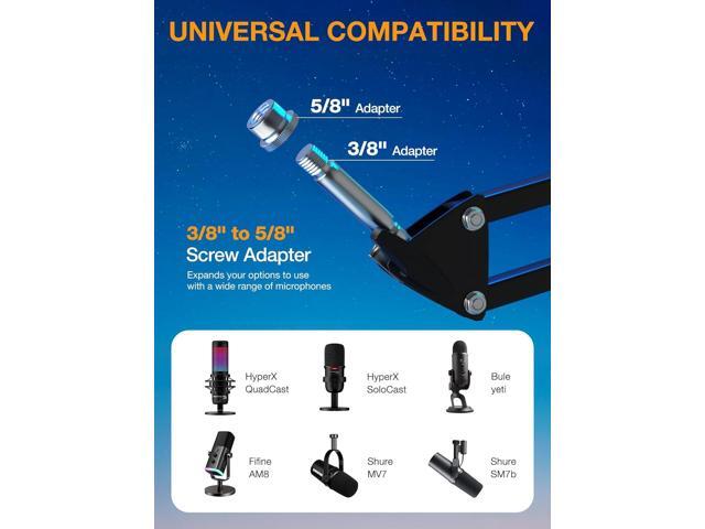 QuadCast Boom Arm, Mic Arm for Blue Yeti HyperX QuadCast SoloCast Fifine AM8 and Most Microphone, Mic Stand Desk with 3/8' to 5/8' Adapter by SUNMON